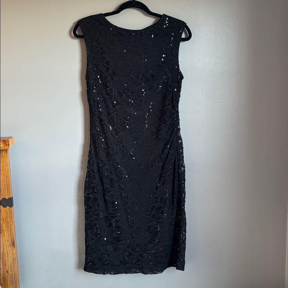 Black Sequin Lace Sheath Dress - Women's Elegant Evening Dress